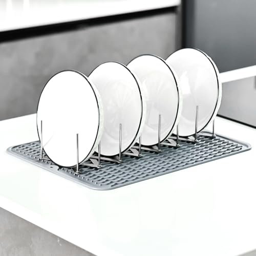 2-in-1 Abtropfgestell & Abtropfmatte, Rippchenhalter, Spareribs Halter aus Edelstahl,Topfdeckelhalter, Geschirrständer für die KüchenthekeTrockenständer für Geschirr