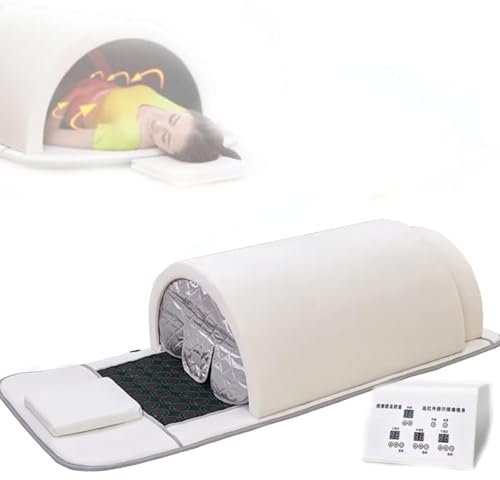 Far Infrared Sauna Dome, 360 Degree Complete Coverage Single Infrared Person Sauna with Therapeutic Stones Heated Mat, Zero Emf Saunas, Infrared Saunas for Home,White