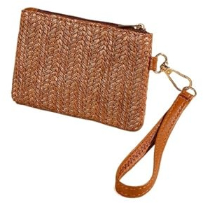 Sac à main en paille de couleur unie pour femme avec dragonne, porte-monnaie, sac à rouge à lèvres, A4, Taille unique
