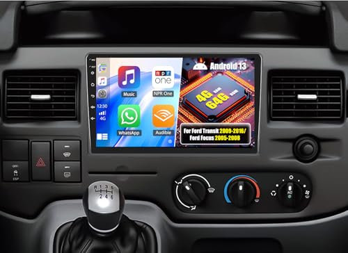 OiLiehu 4+64GB Android 13 2 DIN Carplay Android Auto para Ford Transit 2009-2016/Ford Focus 2005-2008 Pantalla Radio Coche 9 Pulgadas Mirror Link Bluetooth FM RDS GPS WiFi Cámara Coche Trasera
