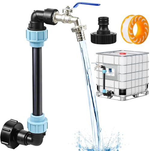 Robinet Col de Cygne en Laiton pour IBC Robinet Col de Cygne IBC Adaptateur pour Cuve IBC Raccord S60x6 kit de Raccords à Filet Grossier 3/4 Adapté aux Cuves de 1000 litres