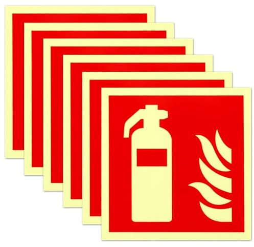 WiDream 6 Piezas Señales de Extintor, Señal Luminiscente Extintor, Señales PVC Resistentes Al Calor Extintor, Cartel Extintor Según ISO Símbolo de Extintor para Exterior e Interior (15 x 15 cm)
