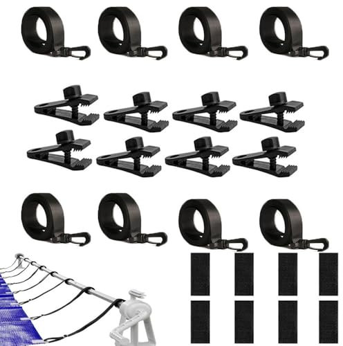 Changyeah Lot de 8 Sangles de Maintien et Pinces pour Enrouleur Bâches Piscine, Accessoires Enrouleur de Couverture Solaire Jeu de Roues de Parasol Sangles pour bâches de Piscine