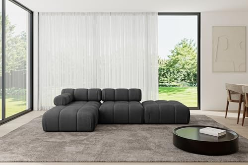 ALTDECOR Modulares Sofa Ecksofa in L-Form Corner modular Sofa Eckcouch Couch Wohnlandschaft Cauchsofa Polstersofa Lizur-L1-285x160x70 cm Schwarz