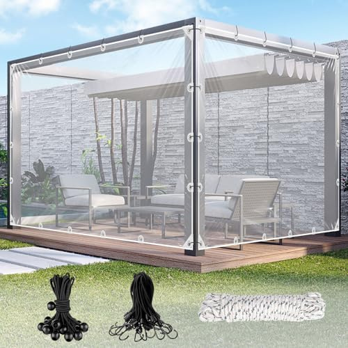Telone trasparente con occhielli, in PVC, 420 g/m², con 20 fermacavi, 10 m di corda di fissaggio, 12 fasce elastiche con palline, 8 ganci elastici (2 m x 3 m, ganci)