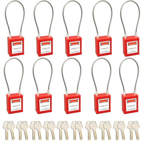 Cable de 90 mm, con llave diferente, cerraduras eléctricas seguras, 10 candados de seguridad industrial, cerraduras de cable de acero de bloqueo
