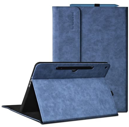 Case for Microsoft Surface Pro 12 Inch 2025, Type Cover & Pen Holder, Blue | PU leather, shock-absorbing TPU and microfiber lining with honeycomb cooling, multi-angle stand and magnetic keyboard cover