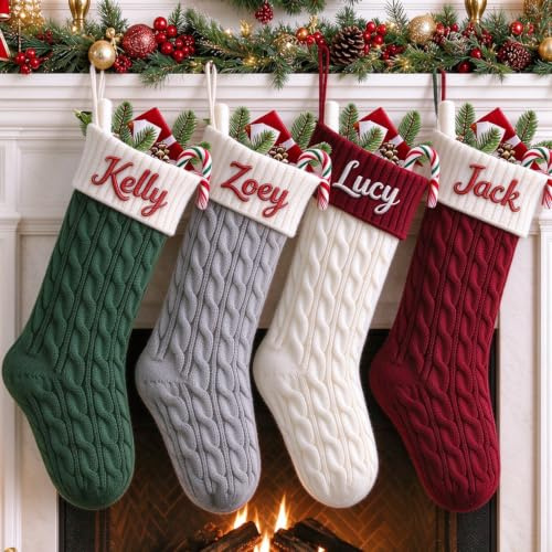 Weihnachtsstrumpf Personalisiert Nikolausstrumpf mit Namen, 46cm Großer Gestrickter Weihnachtsstrumpfe zum Befüllen, Weihnachtssocken Kamin Hängenden Deko Weihnachten Feiertags,Familienparty,2PCS