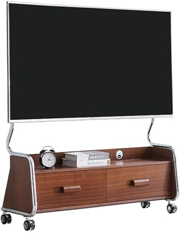 Mobile TV Stand for 50-75 TVs, Height Adjustable Cart with 360° Wheels, 2 Storage Drawers, Brown Floor TV Rack for Easy Mobility and nization