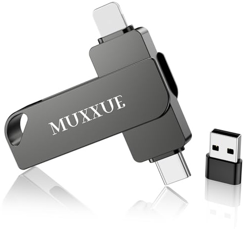 【Sin App】 MUXXUE Pen Drive Phone 128 GB | 3 en 1 Memoria Externa para iphone 1Pad Android y PC Memoria USB C Pendrive para iphone para Fotos, Videos y Archivos