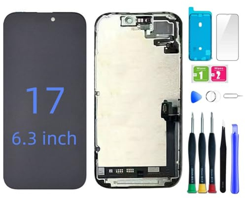 bstdianzi Écran de rechange pour iPhone 17 6,1 LCD 3D écran tactile Full HD Digitizer Cadre Assemblée (A2848, A3101, A3102, A3104) avec kit d'outils de réparation d'écran protecteur d'écran adhésif