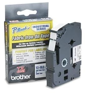 Brother Genuine P-Touch TZE-FA3 Tape, 1/2 (0.47) Wide Fabric Iron-On Tape, Navy Blue on White, Can be Ironed onto Virtually Any Cotton Item, 0.47 x 9.8' (12mm x 3M), Single-Pack, TZEFA3