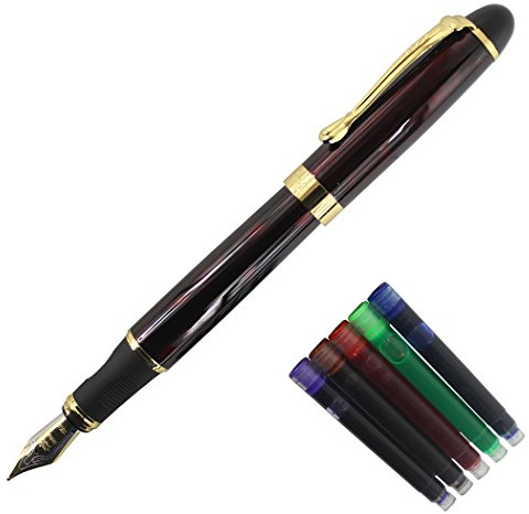 Gullor Extra Fine Nib Smooth Fountain Pen 450 Original Pen Pouch and Ink Cartridge Set - Dark Red