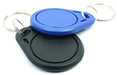 NFC Anhänger, 40x32mm, 924 Byte, blau/schwarz, optimal für Kontaktdaten/Profilsteuerung (WLAN, Bluetooth, Apps), kompatibel mit Allen NFC Smartphones und Tablets, 2 Stück