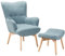 Ohrensessel mit Hocker Stoffbezug helles Blau Holzbeine Chesterfield Stil Vejle