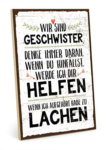 TypeStoff Holzschild mit Spruch – WIR SIND GESCHWISTER – im Vintage-Look mit Zitat als Geschenk und Dekoration zum Thema Bruder, Schwester, Liebe, Familie und Zusammenhalt - HS-00172