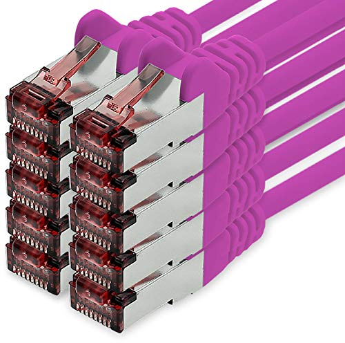 freiwerk Cable de red Cat.6 2m magenta - 10x Cable Ethernet Lankabel Cat6 Lan Cable de red Sftp Pimf Patch Cable 1000 Mbit s compatible con Cat5 Cat5e Cat6a Cat7 Cat8