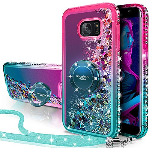 Miss Arts für Galaxy S7 Hülle,[Silverback] Mädchen Glitzern Handyhülle Hülle mit Ringständer, Cover TPU Bumper Silikon Flüssigkeit Treibsand Clear Schutzhülle für Samsung Galaxy S7 -Grün