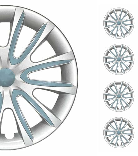 OMAC 4X Radkappen Radzierblenden Radblenden 14 Zoll Stahlfelgen Glänzend Grau-Hell Blau