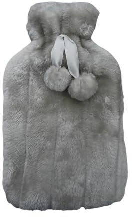 Marco Paul Fluffy Hot Water Bottle with Cover – 2L Grey Hot Water Bottle for Adults with Soft Faux Fur Cover – Heat Pad for Pain Relief, Hand Warmer, Stocking Filler, Christmas Gifts & Back Warmer