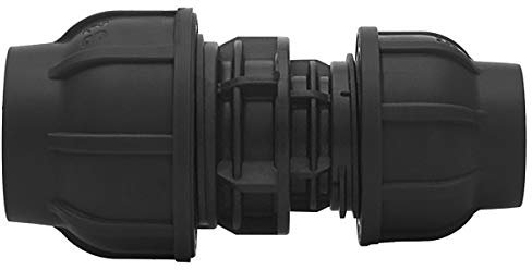 PE Verschraubung Kupplung Ø 50 x 40 mm Reduzierung mit Klemmverschraubung Anschluss 1: 50 mm und Anschluss 2: 40 mm für Wasserversorgung in Orts- und Fernwassernetzen bei Eigenwasserversorgung