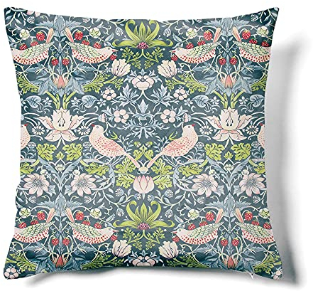 Obal William Morris Kissenbezüge Original Design Samtkissen Hülle Square Decorative Wurf Kissenbezug 45x45 cm für Sofa Bett Couch Wohnzimmer Schlafzimmer Schlafzimmer grüne blaugrüne Erdbeerdieb