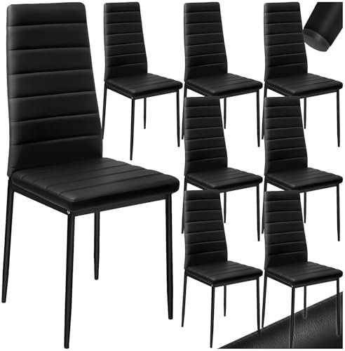 TecTake® sillas de Comedor Acolchadas, Funda de Cuero sintético, Respaldo Alto, Patas de Acero, Montaje Sencillo, sillas Comedor Modernas, Muebles Salon Modernos, Silla nordica - 8 Sillas Negro