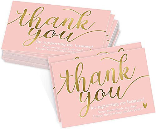 100Pcs 2x3.5 Inch Thank You for Your Support Business Cards Thanks Greeting Cards, Pink and Gold Theme Custom Thank You Cards for Online, Retail Store, Handmade Goods, Gift Shop Package (Pink)