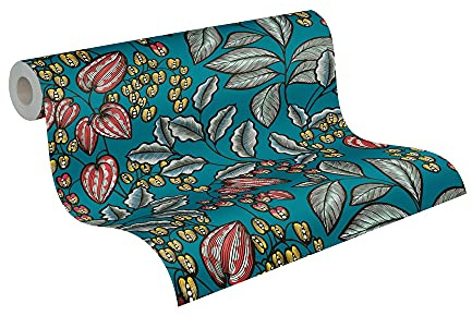 A.S. Création Architects Paper Blumentapete Floral Impression Tapete natürlich PVC-freie Vliestapete blau gelb rot schwarz weiß matt glatt 377542 37754-2, 10.05 m x 0.53 m