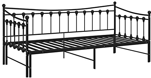 Tidyard Ausziehsofa Ausziehbett Bettgestell Bettsofa Tagesbett Schlafsofa Metallbett Metall 90x200 cm Schwarz