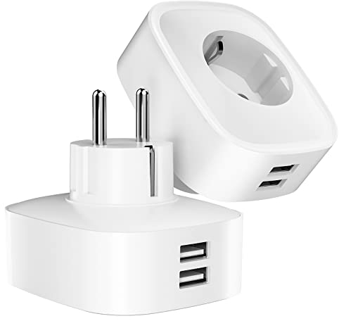 GHome Smart Enchufe Inteligente Wifi con USB 16A, Enchufe Alexa con Alexa y Google Home, Monitoreo de Energía y Temporizador con Control por APP, 2 packs