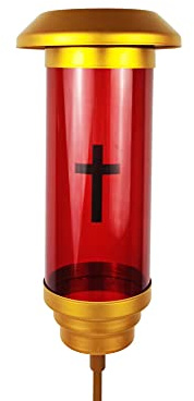 MANTENSING Solar Cross Cemetery Candle Holder and Lamp - Grave Lights for Cemetery, Red Solar Memorial Light for Outdoor Grave Decor