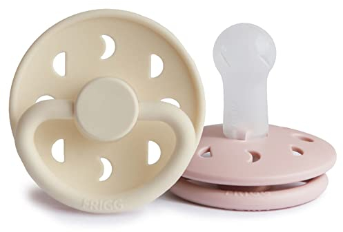 FRIGG Moon Phase Lot de 2 sucettes | Sucette en silicone | Sans BPA | Fabriqué au Danemark | Tétine Cerise Symétrique | (Blush/Cream, Taille 2 (6-18 Mois))