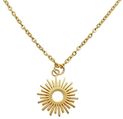 Kritz Damen Halskette Sonne Gold - Schmuck Anhänger Sonnenschein Maya Inka Rund Vergoldet 18K mit Verstellbare Kette - Modisches Geschenenk für Frauen (Strahlen der Sonne)