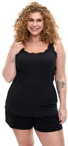 Zizzi Damen Große Größen Top Grippt Spitze Rundhals Gr Gr L Black/Black