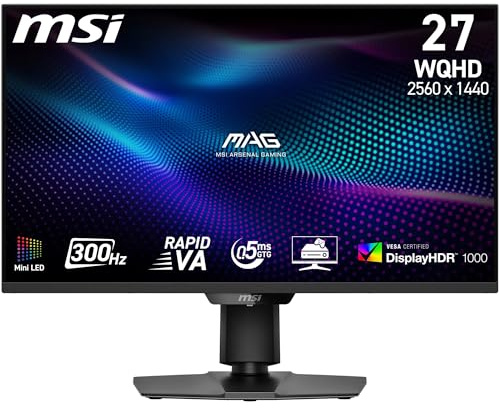 MSI MAG 274QPFDE X30MV 27 Zoll Gaming Monitor, WQHD, 300Hz, schwarz | WQHD-Gaming-Monitor, 2560 x 1440 Rapid VA, 0,5 ms, DisplayHDR 1000, Mini-LED, HDMI 2.1, DP 1.4a, Neigung und Höhe verstellbar