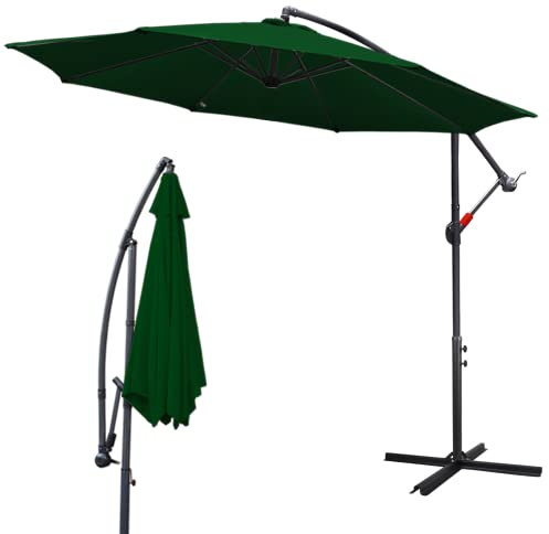 Izrielar Sonnenschirm Grün Ø 350 cm mit Kurbel| Ampelschirm mit Ständer | Gartenschirm Sonnenschutz UV-Schutz Aluminium | Kurbelschirm Marktschirm wasserdicht für Garten
