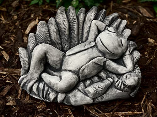 OLOMA Drunk frog statue Resting frog figurine Cement frog decor Garden frog ornament Stone frog sculpture Concrete garden frog statue Pool animal figure Pond decoration Backyard art