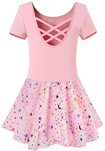 Mulnall Ballettanzug Mädchen Ballett Trikot mit Ballettkleid Kinder TüTü Kurzarm Langarm Baumwolle Balletttrikot Ballettanzug (EU40401-08-M)