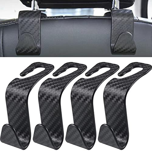 Auto Kopfstützen Haken, Universal Autositz Rückenlehnen Haken, Auto Rücksitz Kopfstütze Halter Schwarz (4 Stück) (Carbon Fiber Black)