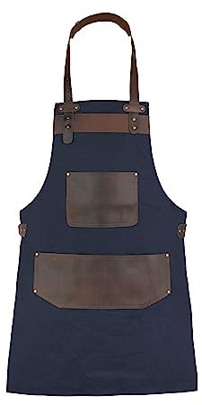 Top Grain Leather Blue Canvas Apron Butcher Apron - Cook Apron - BBQ Apron - Cooking Apron - DIY Apron - Woodwork Apron Gift for Him Gift for Her