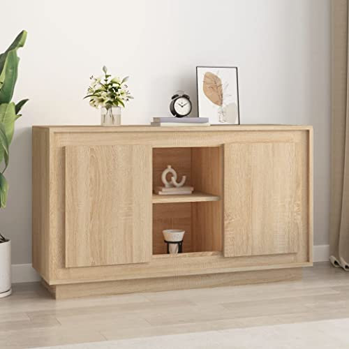 Homgoday Sideboard Sonoma Eiche 102x35x60 cm Holzwerkstoff Beistellschrank Schrank Aufbewahrungsschrank für Esszimmer, Wohnzimmer, Flur und Küche, Home Office Möbel Buffetschrank