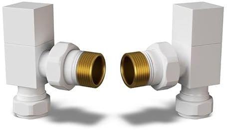 UK Radiators Square White Radiator Valve Pair - White Gloss Finish - Classy and Modern Design 1/2 x 10mm Angled Radiator Valve Pair - Pair of Valves