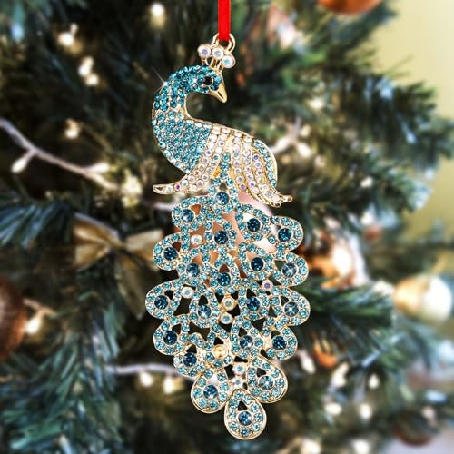 SICOHOME Pfau Weihnachtsschmuck – Blaugrüne Pfau-Dekorationen für den Weihnachtsbaum, zum Aufhängen, Andenken, Geschenke für Frauen und Mädchen