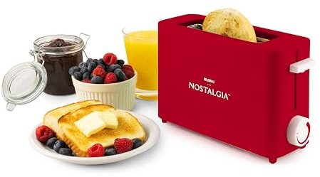 Nostalgia MyMini Single Slice Toaster | 1.25 Wide Slot, Portion Control, Compact Design, Adjustable Temperature, Cancel, Defrost, and Bagel Button | Removable Crumb Tray | Red