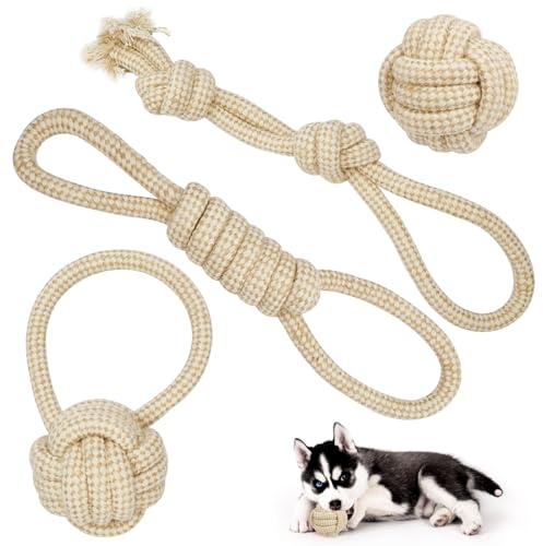 4 Pezzi Corda per Cani, Corda Cane Resistenti Giochi, Treccia per Cani, Giochi per Cani Cuccioli, Giocattolo per Cani con Corda Nodo per la Pulizia e Il Miglioramento Della Salute Delle Gengive