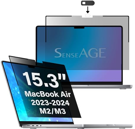 SenseAGE Magnetischer Privatsphäre-Bildschirmschutz für MacBook Air 15,3 Zoll (2023-2024 A2941 M2 A3113 M3) mit WebcamSchiebeabdeckung Bläschenfrei Blendschutz