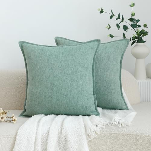 LIGICKY 2er Set Neutrales Leinen Kissenbezug 50x50 cm Grün Dekorative Kissenhülle Zierkissenbezüge Rustikales Bauernhaus Boho Wohnkultur Kissenbezüge Sofakissen für Wohnzimmer Couch Auto