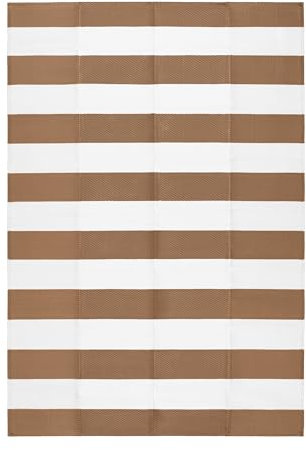 Relsy Outdoor-Teppich, wasserdicht, wendbar, groß, 160 x 230 cm, Taupe und weiße Linien, für Garten, Terrasse, Campingmatte, Deck, Hinterhof, Picknick