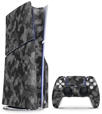 Skins4u Slim PS5 Skins Aufkleber für PlayStation 5 Konsole und Controller Skin Vinyl Skin Sticker PS5 Slim Disc Design Schutz Folie Shadow Camo grau